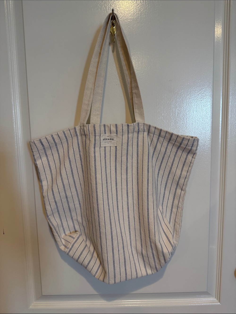 Sézane Cream & Blue striped Canvas Tote Bag